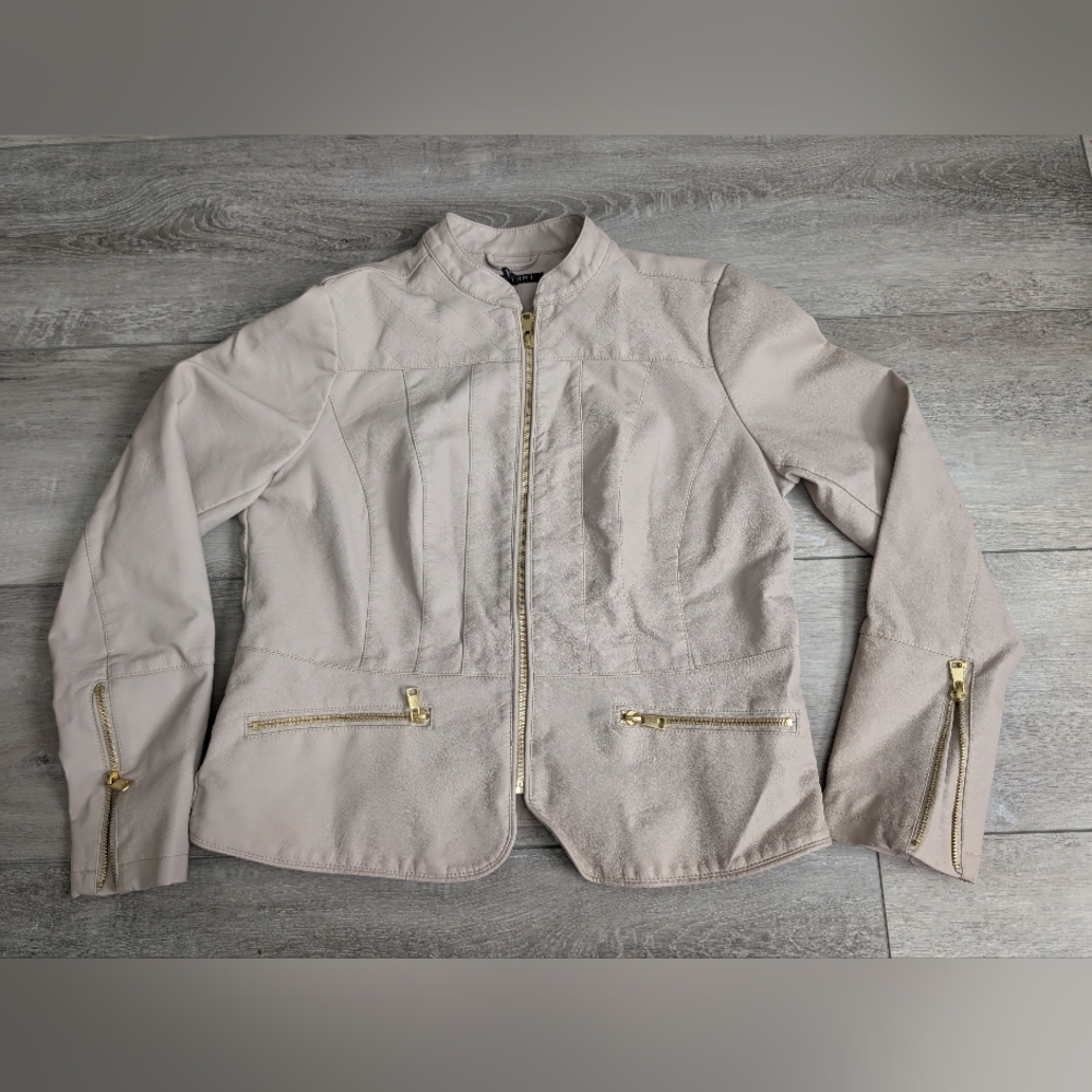 Baccini Faux Leather Jacket Cream Medium